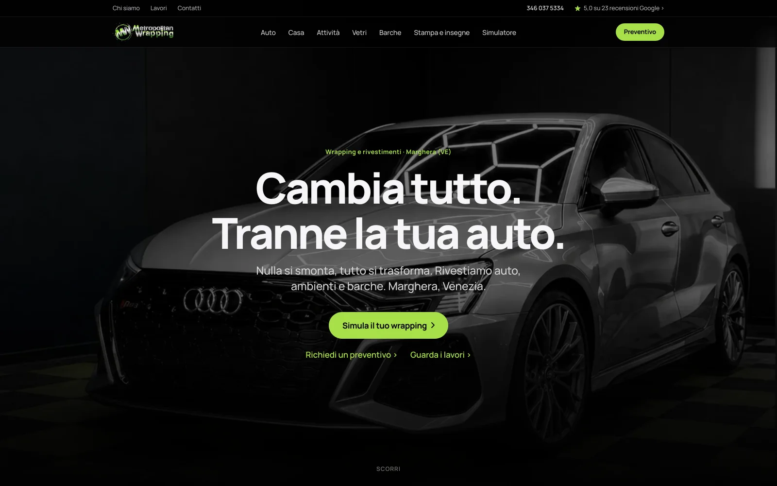 Homepage del sito realizzato per Metropolitan Wrapping, car wrapping a Marghera