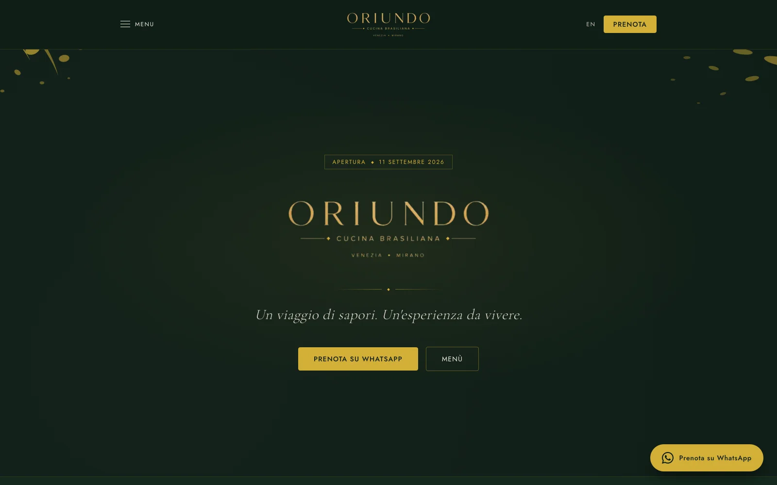 Homepage del sito realizzato per Oriundo, ristorante brasiliano a Mirano